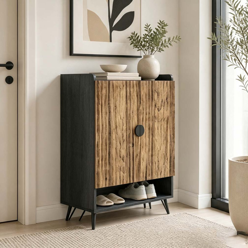 Armoire de rangement moderne pour chaussures, Noir, brun rustique