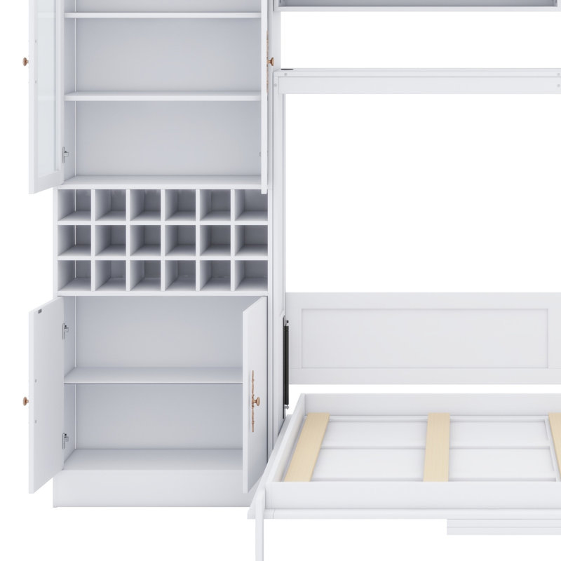 Lit escamotable mural avec canapé, tablettes USB et lumière Murphy, Double, Blanc
