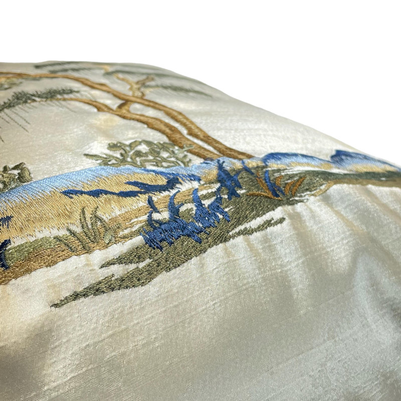  Housse de coussin carré en soie, Ivoire / bleu, H 18 po x l 18 po, Carré