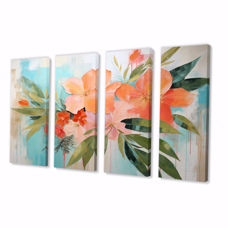Ensemble de 4 décorations murales modernes roses et vertes - Collages abstraits, H 28 po x l 48 po