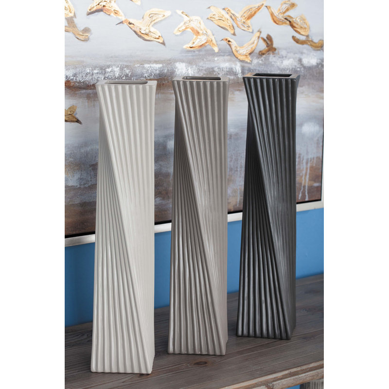Earthenware Floor Vase, Dark Grey/Medium Grey/Light Grey, 24" H x 4" W x 4" D