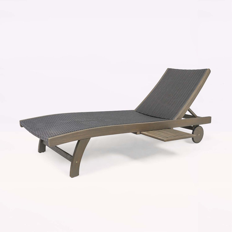 Charming Acacia Wood Chaise Lounge set with Pull-Out Tray for Relaxation, Gray