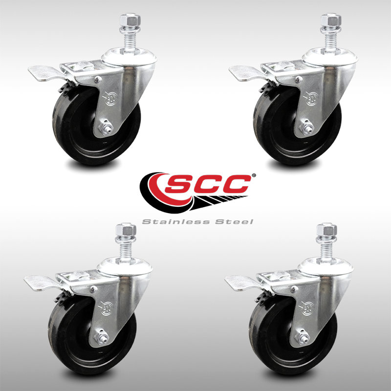 Ensemble de roulettes à tige filetée en acier inoxydable 4 po