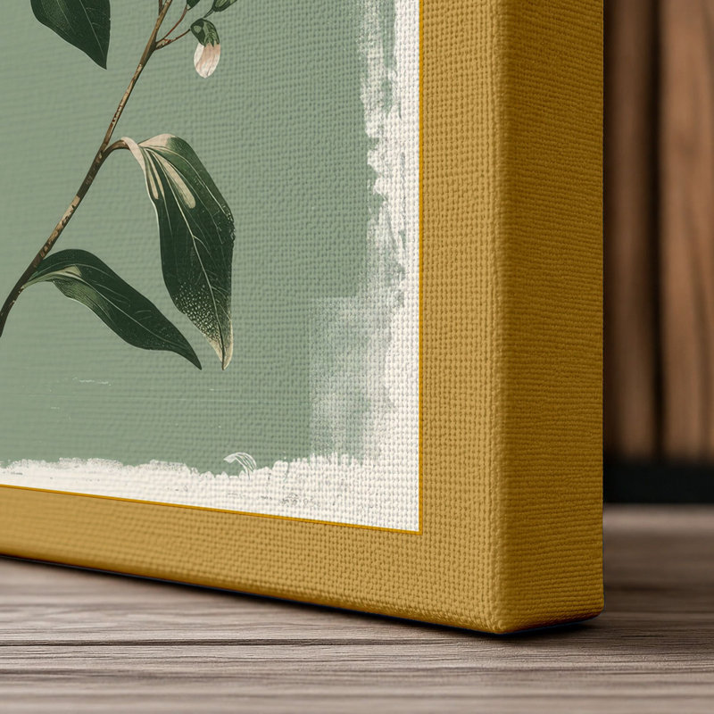 White Flowering Study Botanical - Wrapped Canvas, 36x24 - 91.4 x 61.0 cm, Ochre Border