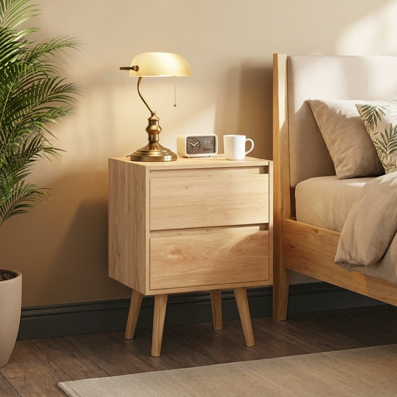 22.4"Nightstand with 2 Drawers, Small End Table with Storage for Living Room, Brown
