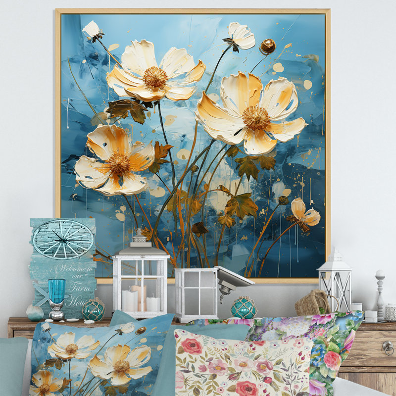 «Buttercups Are Représented Against A Backdrop I», reproduction sur toile, Cadre naturel flottant, H 24 po x l 24 po x P 1 po