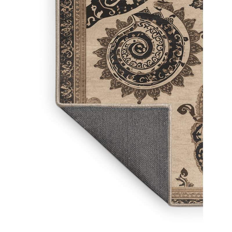 Tapis oriental doux et moelleux à motif oriental Beige de Fibonacci - reliure beige, 6x9