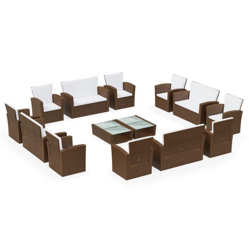Ensemble de conversation avec canapé 16 pièces avec coussins, Blanc, Brun