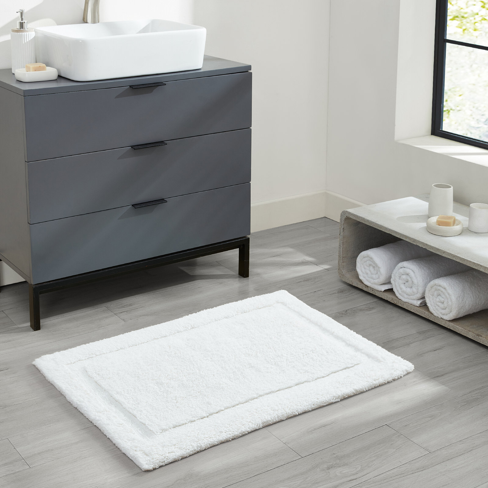 Rane Plush Cotton Bath Mat, White, 27"W x 45"L