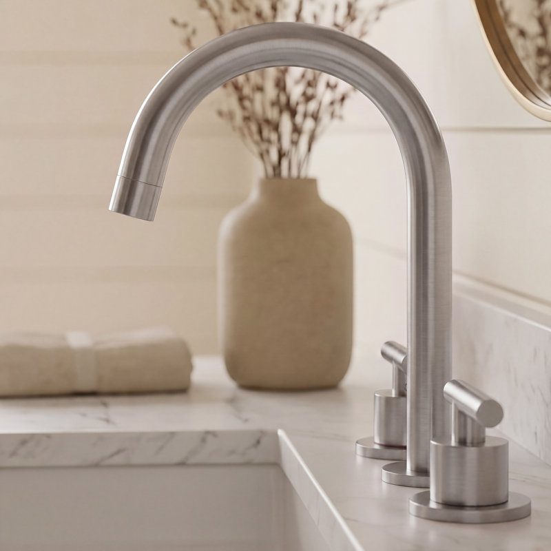 Cube Widspread 3-hole,2-handle Bathroom Sink Faucet with Drain Assembly, Brushed Nickel