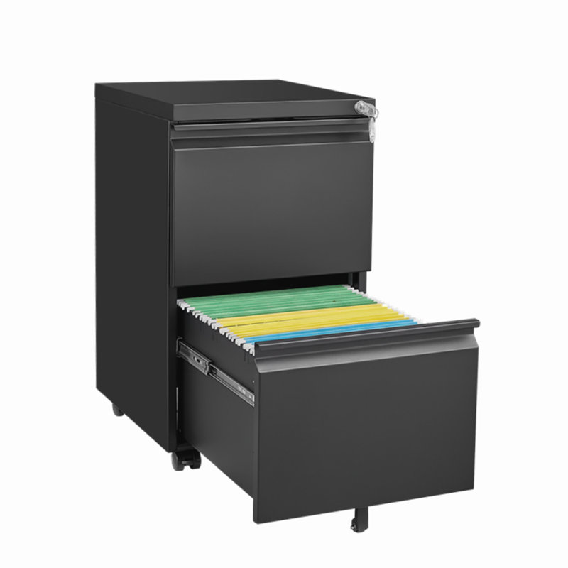 Metal 2 Drawer Mobile File Cabinet With Lock, Black