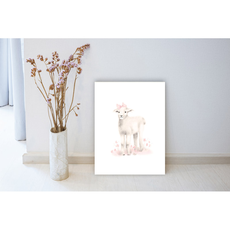 «Sweet Baby Lamb with Pink Bow», art mural, H 20 po x l 16 po, Toile tendue