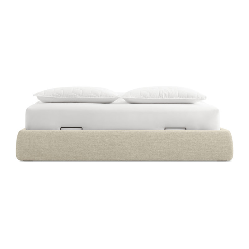 Lid Upholstered Storage Bed, Full, Barto Sand, Lift Up Storage