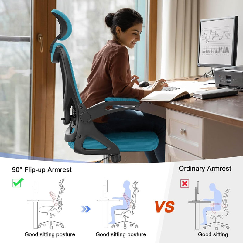 Ergonomic Office Chair, Computer Chair, Mesh Chair, Light Blue