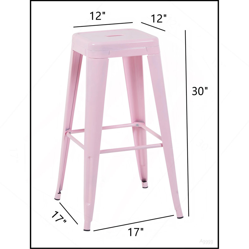 Tabouret à hauteur de comptoir de 30 pouces, ensemble de 2 tabourets de bar en métal sans dossier, non empilable, amovible et facile à assembler, conception peu encombrante pour îlot de cuisine / bar / café / salle à manger (rose)