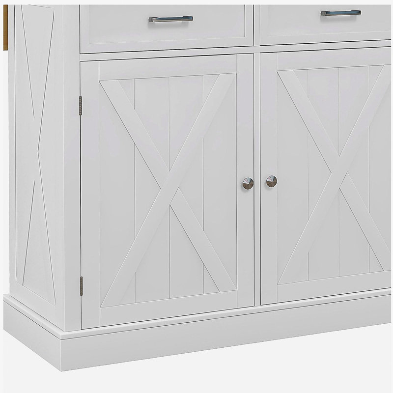 Îlot de cuisine à roulettes pliable en bois avec chariot de cuisine, 2 tiroirs, tablettes réglables pour le repas, blanc
