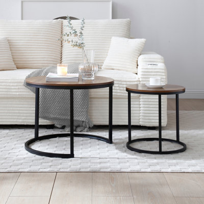 Set Of 2 Coffee Table, Nesting Side Round End Table