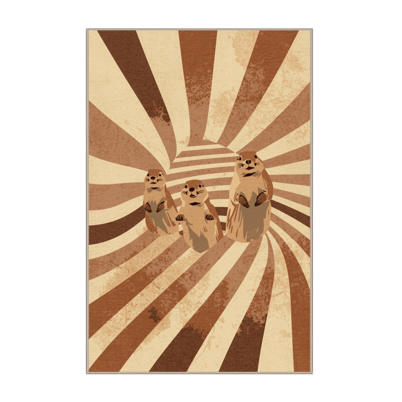 Tapis rayé brun et beige lavable à la machine Osazee Prairie Dog, 7 x 9