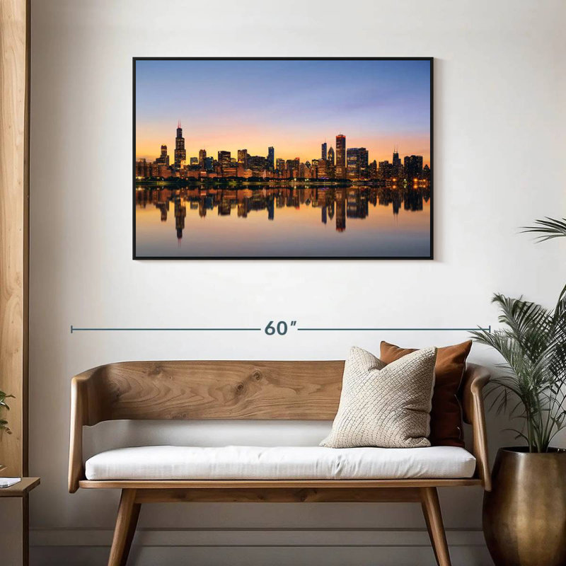 Chicago Skyline Reflection, Floating Frame Black, 43" X 29"