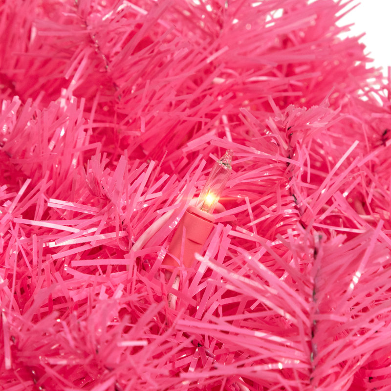 Pre-Lit Artificial Tinsel Christmas Wreath - 24" - Clear Lights, Pink