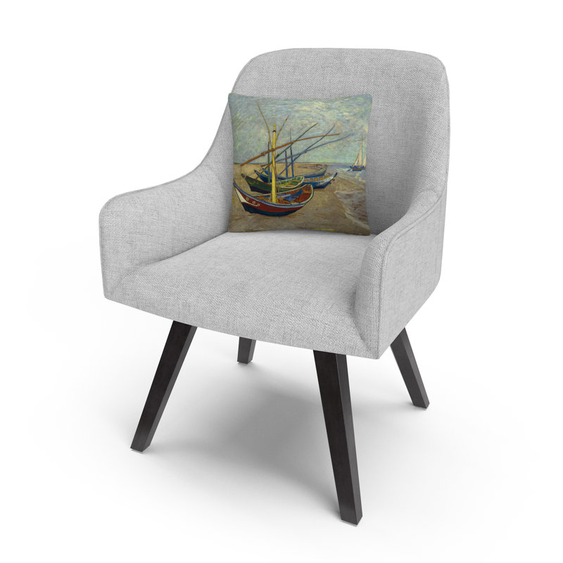 Vincent Van Gogh Fishing Boats Beach 16" Square Polyester Throw Pillow