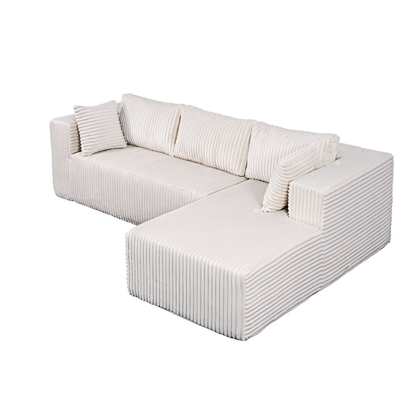 Canapé modulaire en L à revêtement sans os, Tissu beige, Orienté à droite
