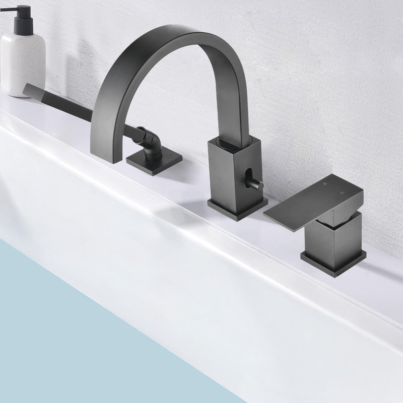 Stainless Steel 3-hole Waterfall Roman Bath Tub Faucets With Sprayer,deck Mount,handheld Hand Shower Sprayer With Valve
