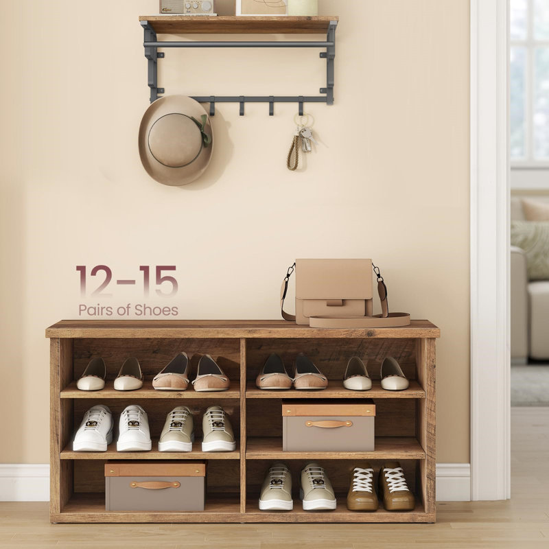 15 Pair Shoe Storage Bench, Brown