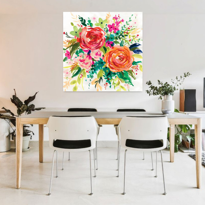 «Bright Bouquet I», art contemporain moderne coloré au printemps, H 36 po x l 36 po