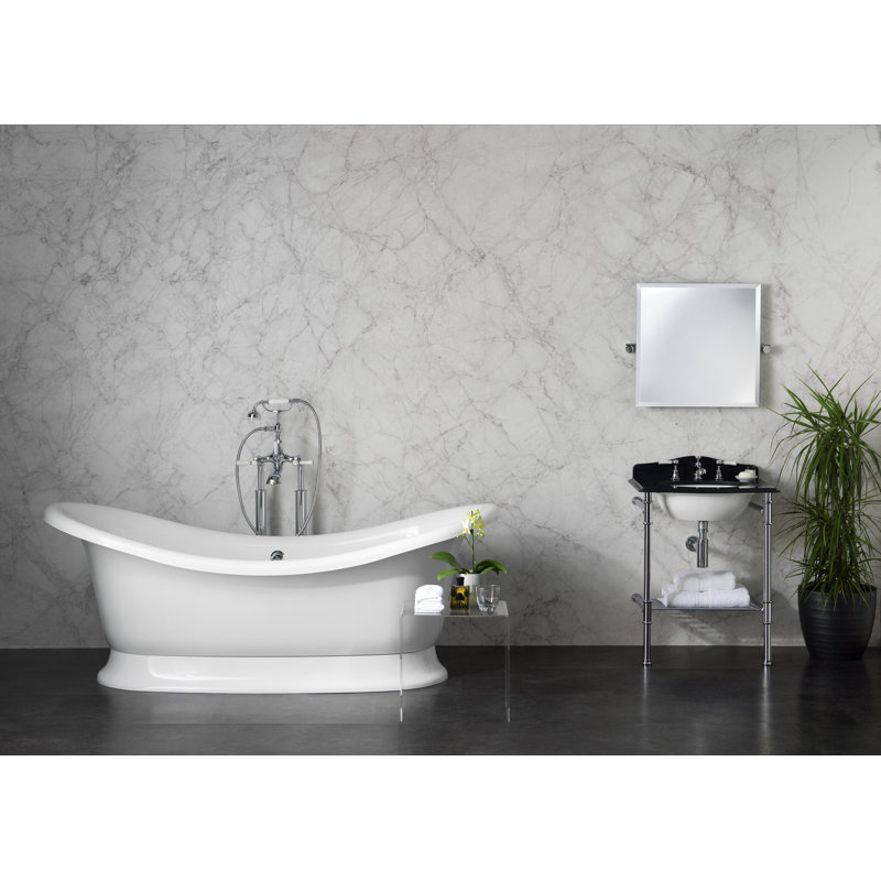 Marlborough 74-7/8" x 34-1/4" Freestanding Soaking Bathtub in Volcanic Limestone™ with Overflow Hole, Englishcast White
