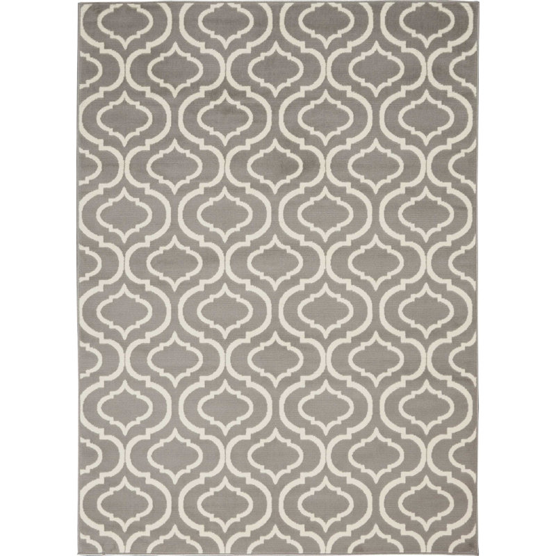 Tapis géométrique gris / ivoire Kardinya, Tapis de couloir 2 pi x 4 pi