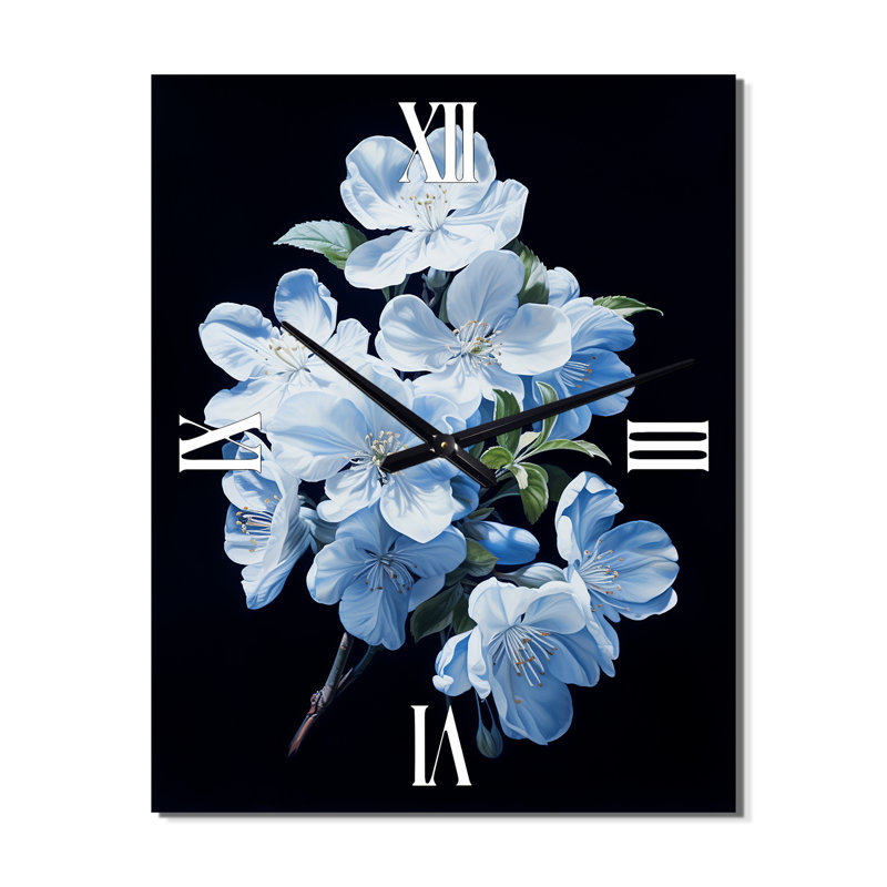 Apple Blossom Monochromatic Elegance I - Floral Modern Wall Clock, 28" H x 12" W x 1" D