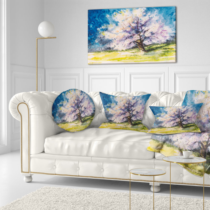 Blooming Cherry Tree Blue - Coussin à imprimé floral