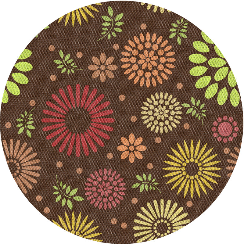 Tapis brun à motif floral Zoha, Rond 8 pi