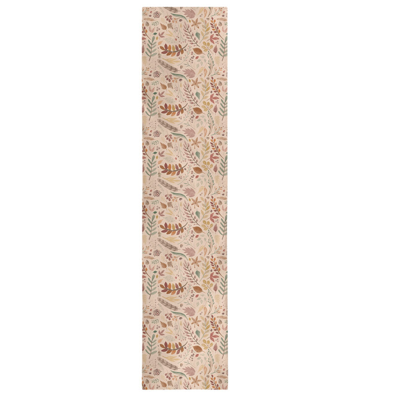 Festive Hol Autumn Table Runner, 90" L x 16" W, Polyester, Beige/Brown/Green