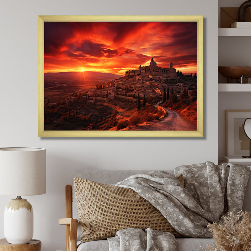 Kokou, Espagne, lever de soleil sur toile, H 16 po x l 32 po x P 1 po, Cadre doré à une seule photo
