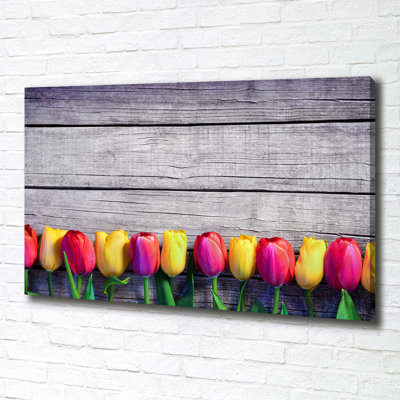 Tulips On The Wood - Wrapped Canvas Print
