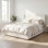 Grand lit plateforme tapissier avec rangement relevable, tête de lit à oreilles capitonnée verticale en velours côtelé, mobilier de chambre moderne, blanc