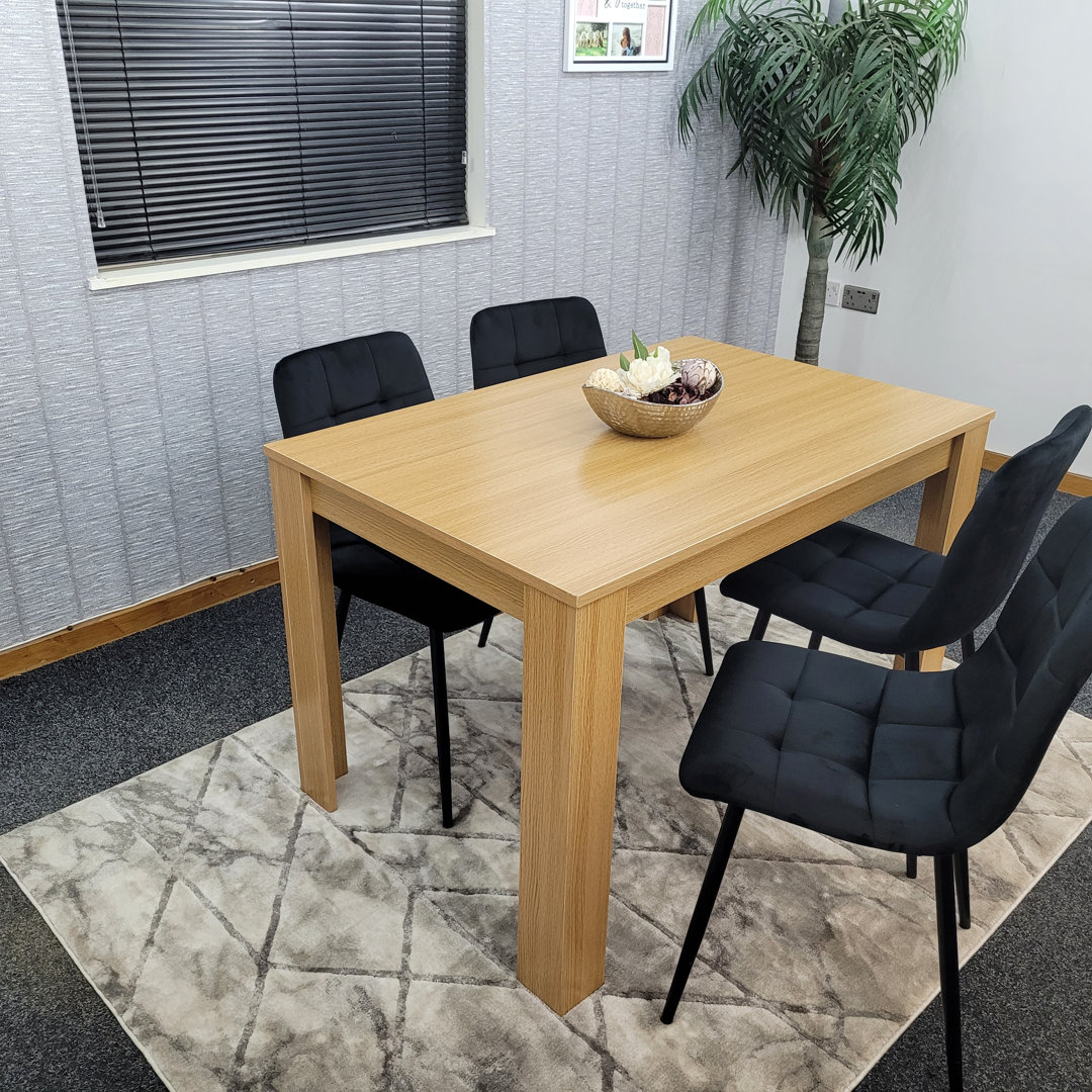 4-teiliges Esszimmer-Set, Esstisch und 4 Stühle, bestehend aus Samtstühlen und Holztisch, Eicheneffekt, 117 cm, 4 graue ...