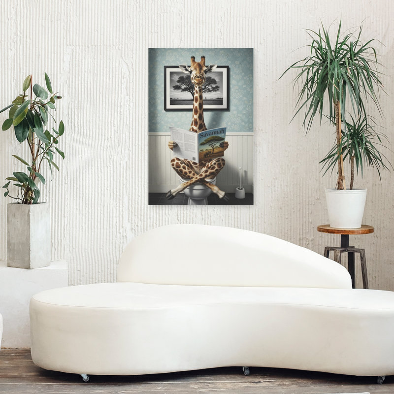 Giraffe In The Bathroom by Andreas Magnusson - Wrapped Canvas Print, 91.44 cm H x 60.96 cm W