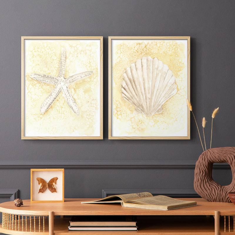 Impression encadrée Salty Seashell I-Premium - prête à être accrochée - aucun clou requis - aucun clou requis, Bois naturel
