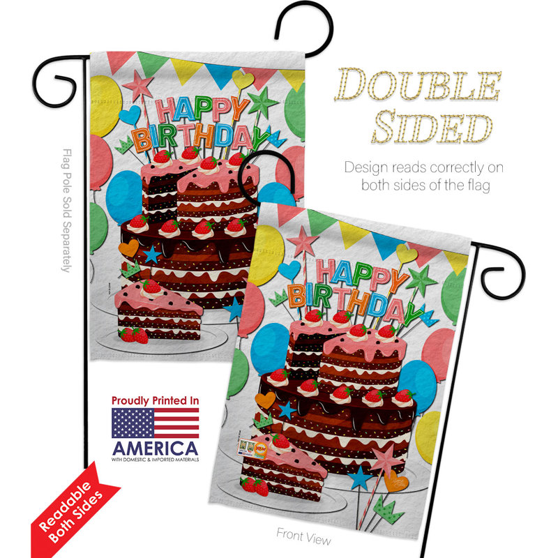 Double Sided Polyester Birthday Garden Flag, 19" H x 13" W
