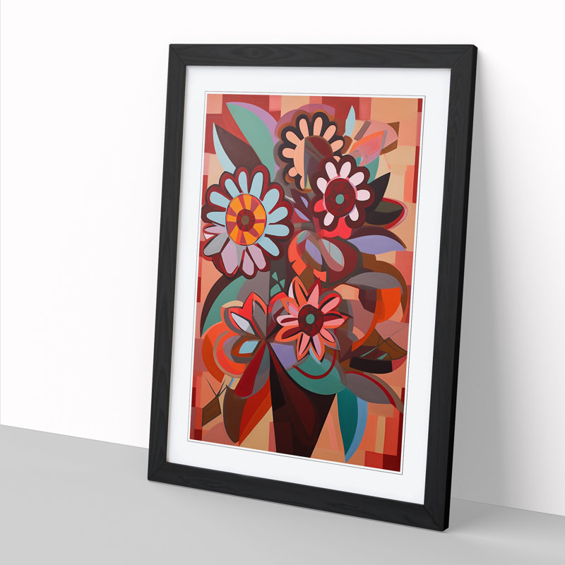 FRM-V0523-892X Flowers Constructivism Vol.6 - Picture Frame Print, 64cm H x 46cm W, Black Framed