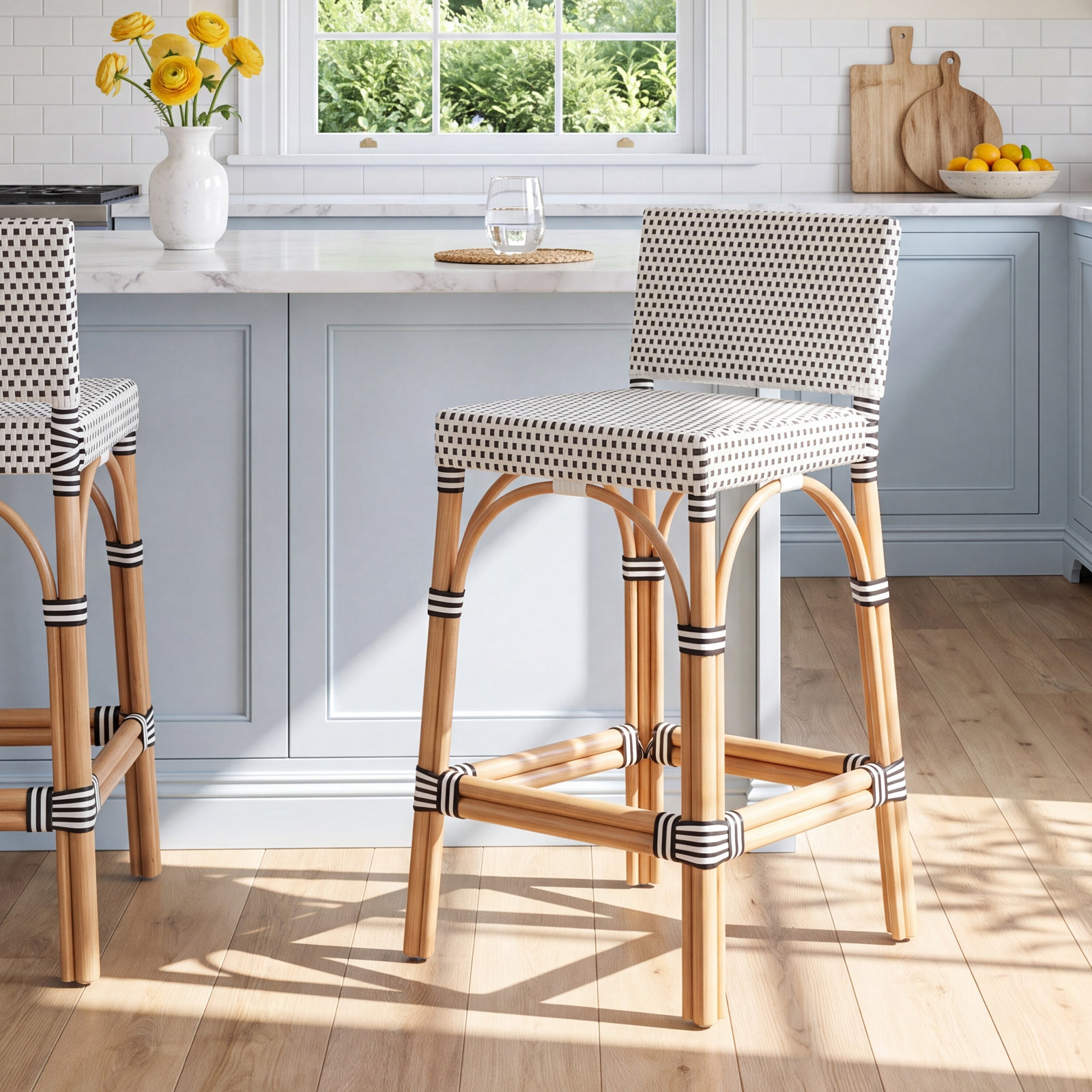 Estella Bar Stool, White/Navy Dot, Counter Stool (24" Seat Heigh)t