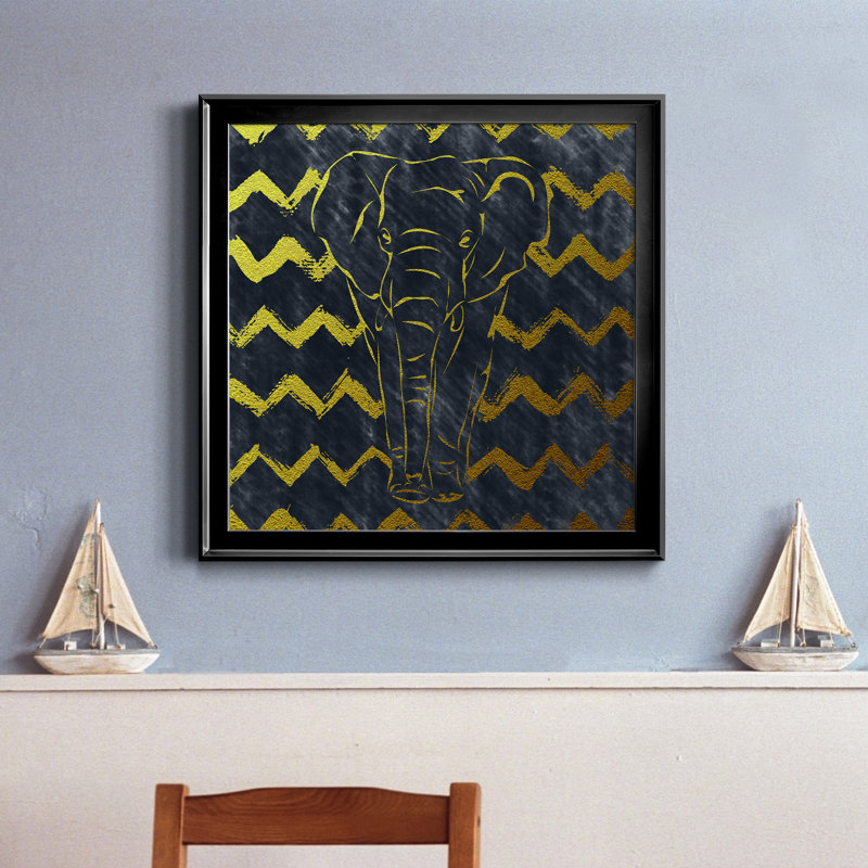 Éléphant brossé - Peinture sur toile encadrée, H 34,5 po x l 34,5 po x P 1,5 po, Cadre noir
