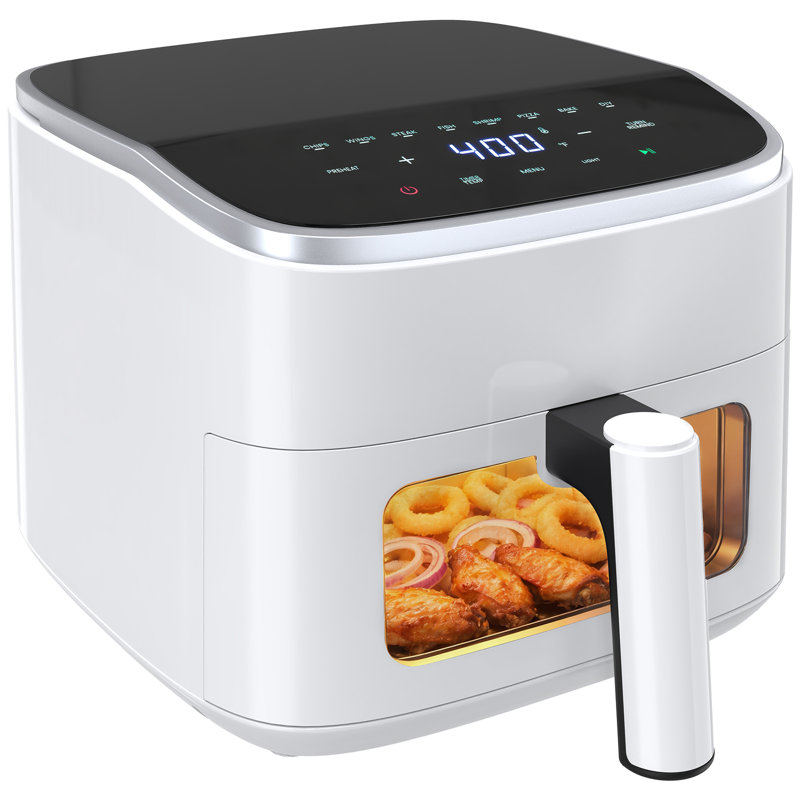 Friteuse à air de 4,2 pintes avec fenêtre d'observation et revêtement en acier inoxydable 304, taille compacte, Blanc