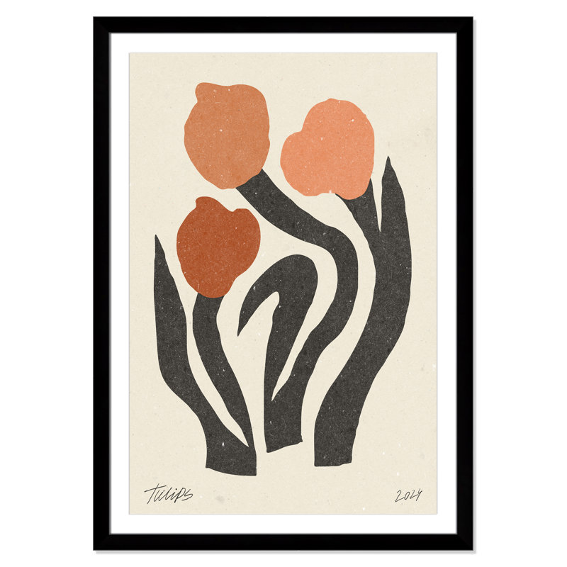 Imprimé de fleurs modernes par NKTN, L 35 po x H 49 po, Matted Print, Satin Black