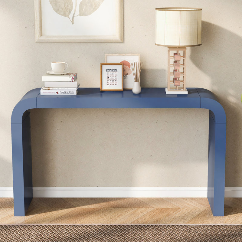 Minimalist Console Table With Elegant Lines And Arc-Shaped Edge, Navy Blue, 30.9" H x 52.25" W x 11.81" D