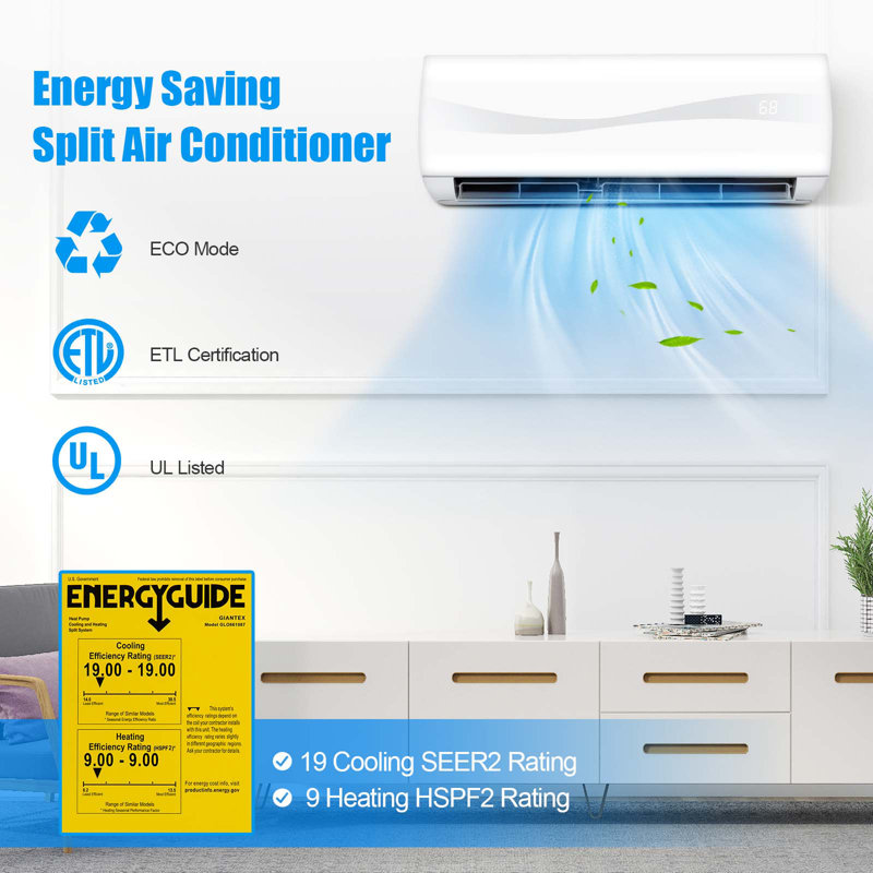 Giantex 18000 BTU Ductless Mini Split Air Conditioner for 1250 Square Feet with Heater and Remote Included