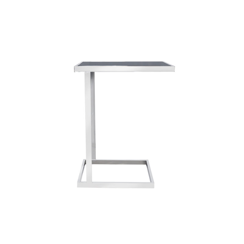 Contemporary Black Glass and Steel Square End Table